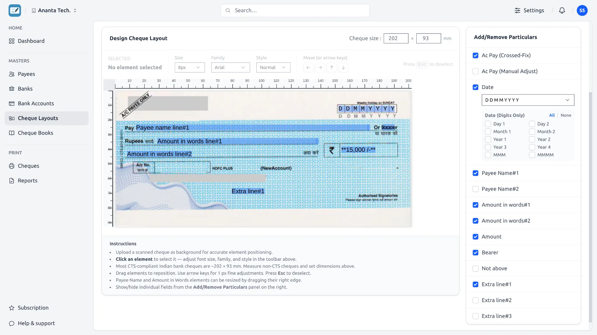 ChequePot cheque layout editor
